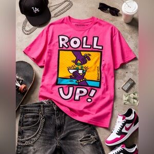 Reason Mens M Vibrant Pink 'Roll Up' Graphic Tee